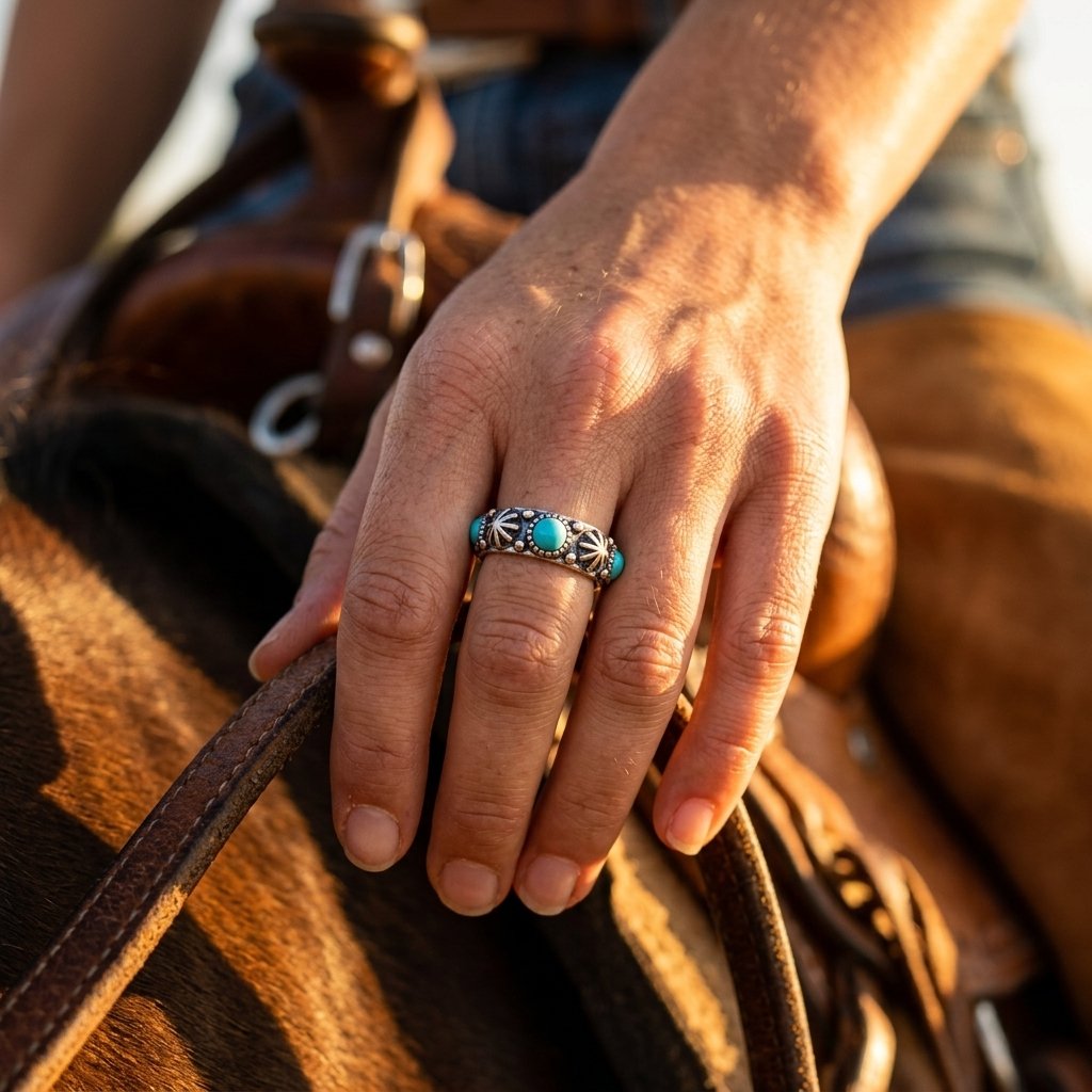 Vintage Silver Turquoise Sunburst Ring