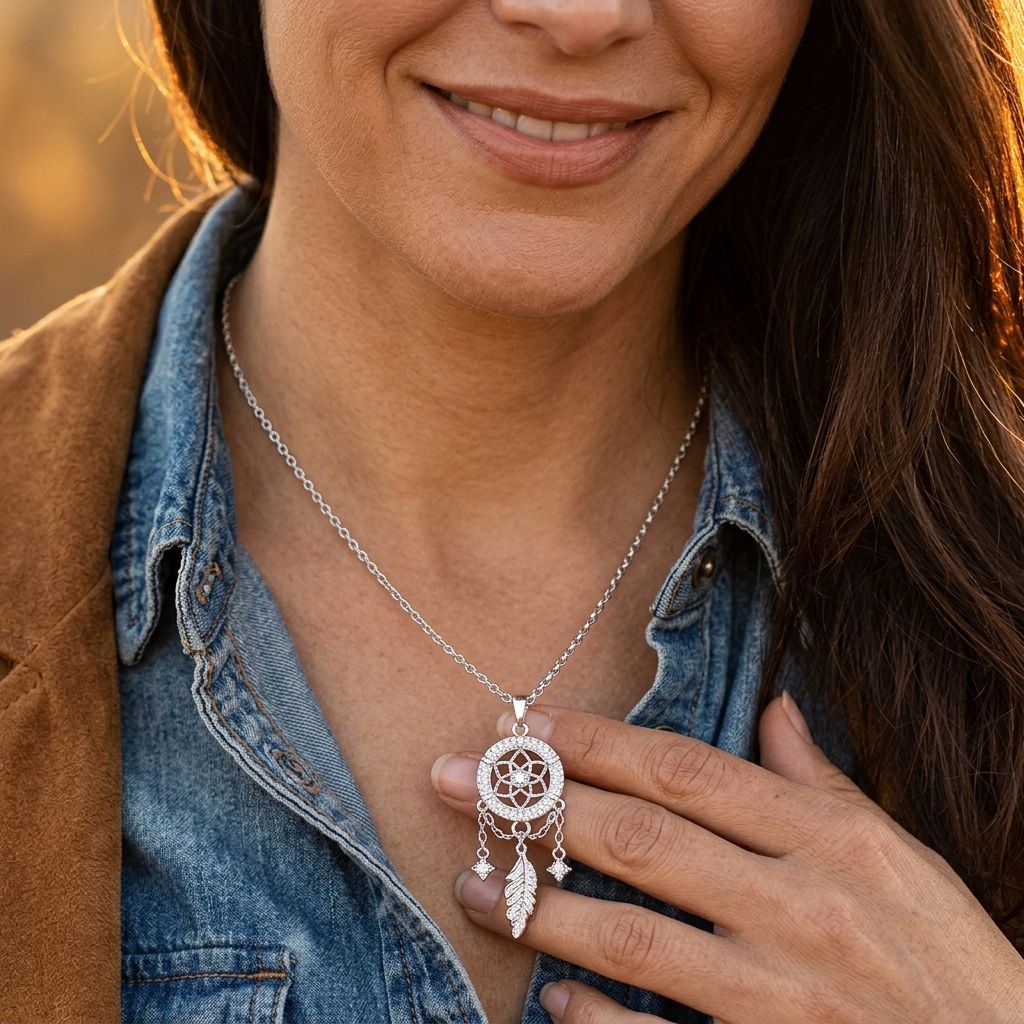 Boho Silver Filigree Dreamcatcher Necklace
