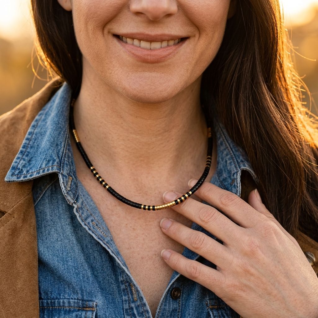 Minimalist Black Onyx Gold Spacer Necklace