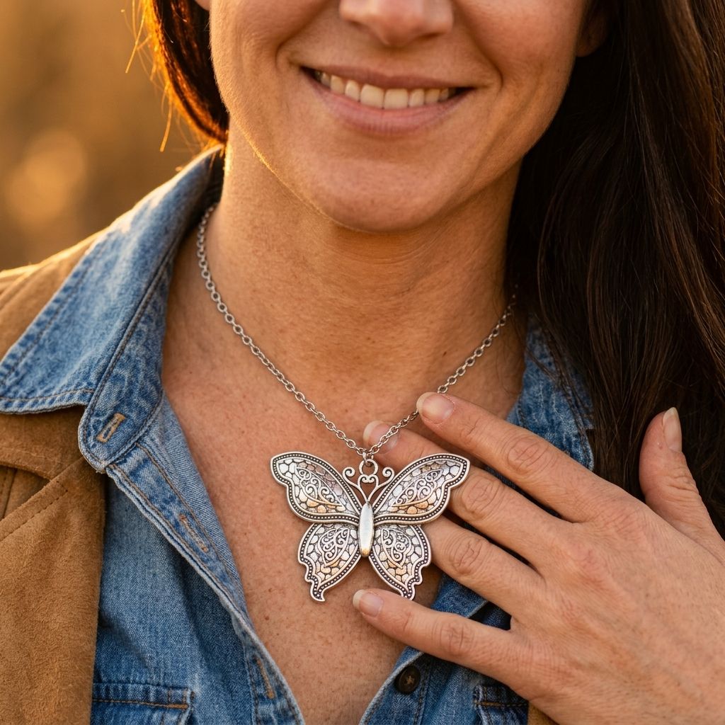 Vintage Silver Filigree Butterfly Necklace
