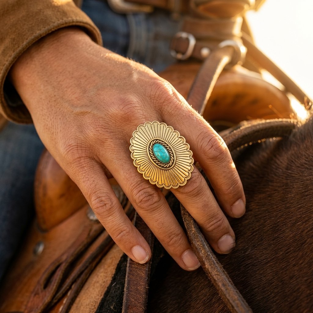 Vintage Gold Turquoise Scalloped Flower Ring
