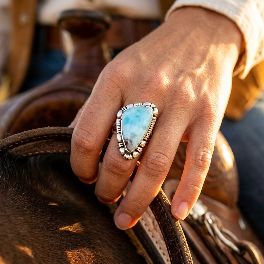 Vintage Silver Larimar Oval Ring