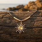 Boho Gold Sun Pendant Leather Cord Necklace