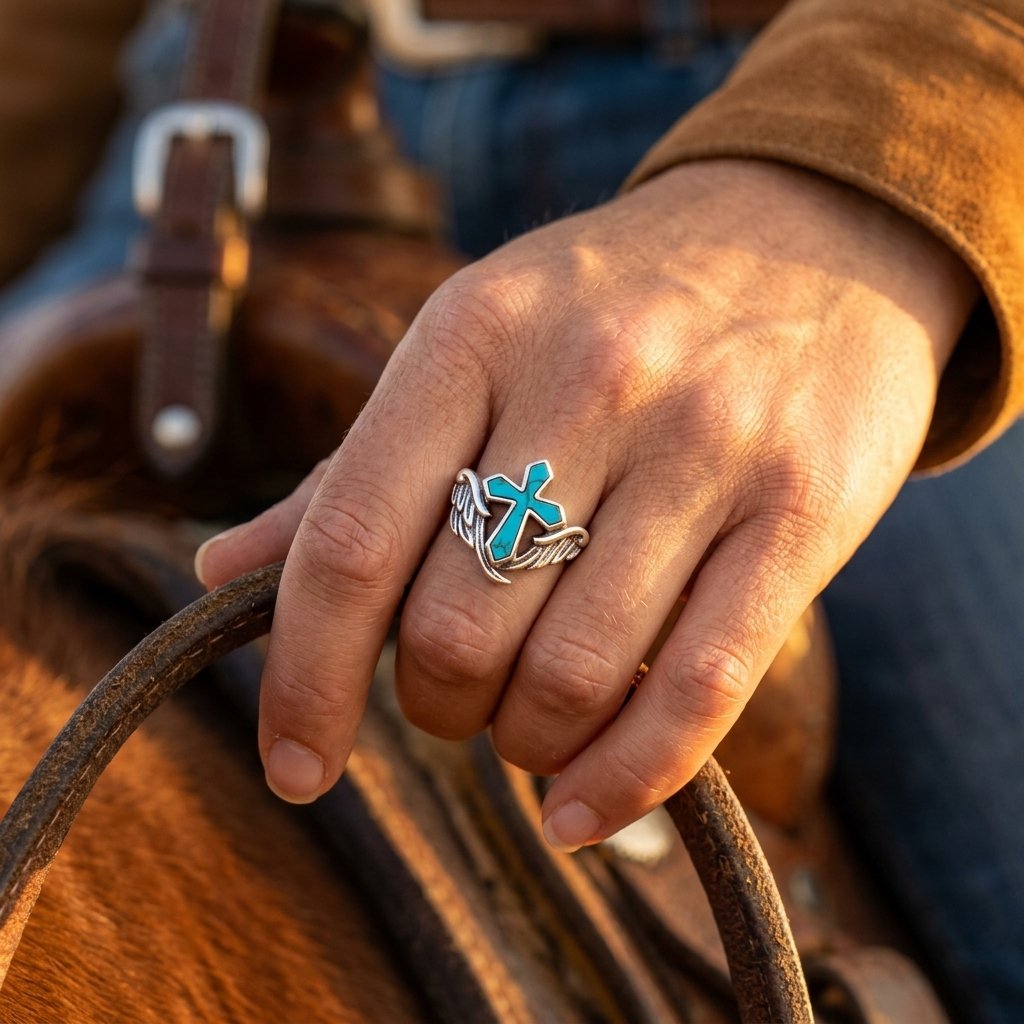 Vintage Silver Turquoise Cross Wing Ring