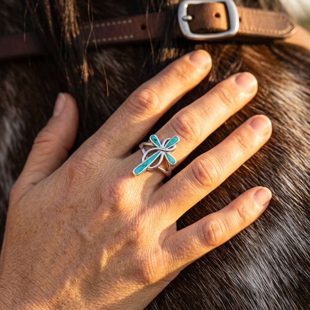 Boho Silver Turquoise Cross Ring