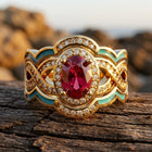 Vintage Gold Ruby Oval Turquoise Ring