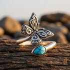 Vintage Silver Filigree Butterfly Turquoise Ring