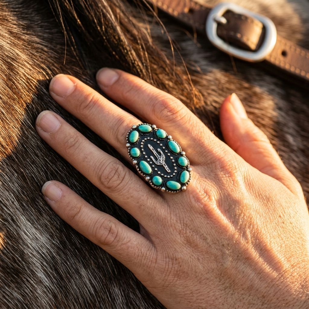 Southwestern Silver Turquoise Saguaro Ring