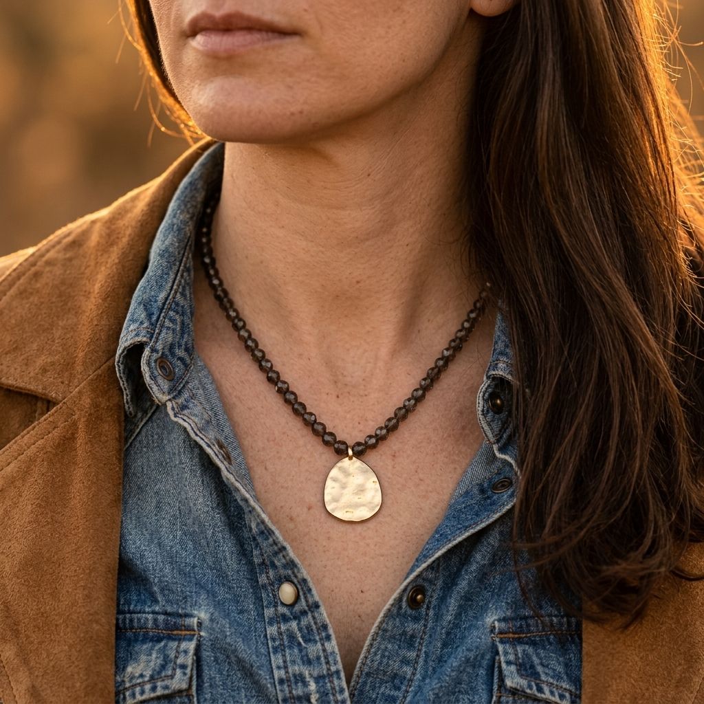 Vintage Gold Smoky Quartz Teardrop Necklace