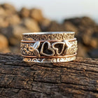 Boho Silver Floral Engraved Heart Spinner Ring
