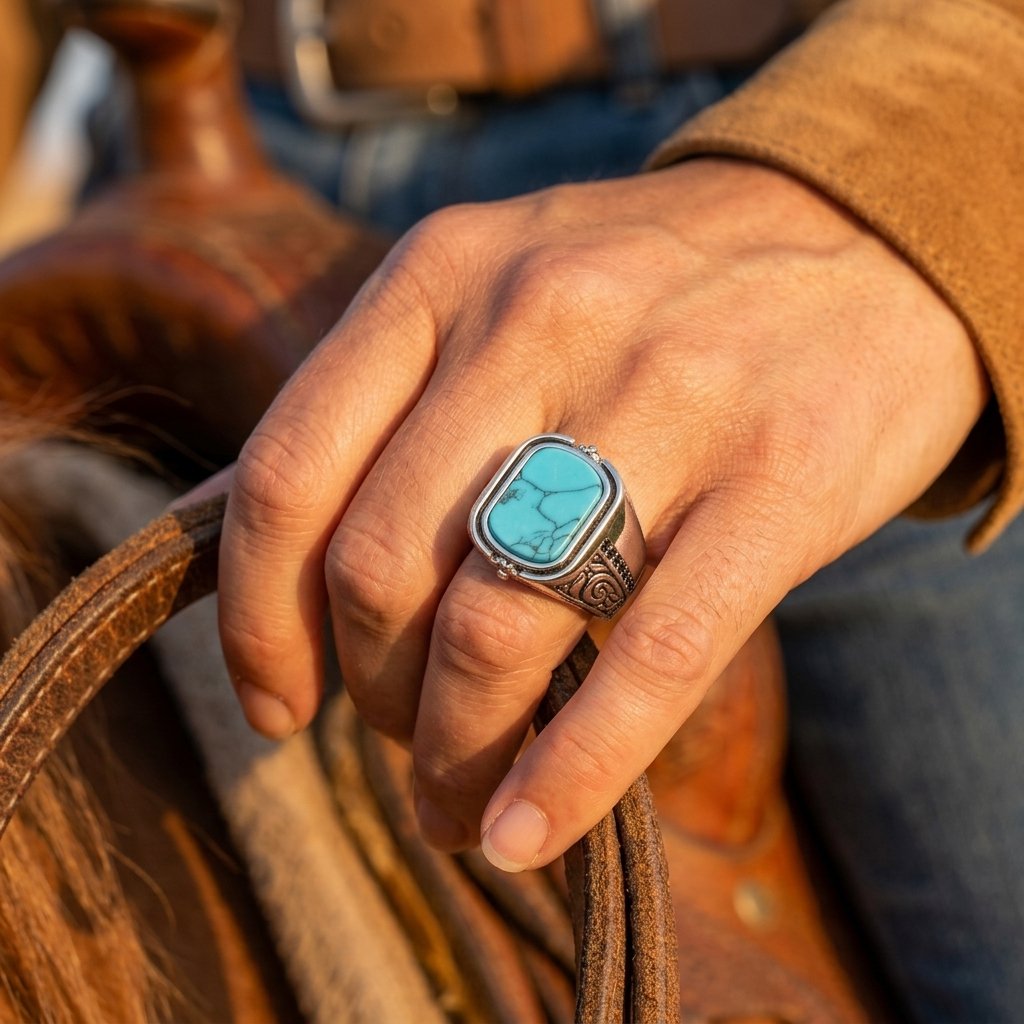 Vintage Silver Turquoise Rectangle Ring