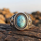 Vintage Silver Turquoise Oval Filigree Ring