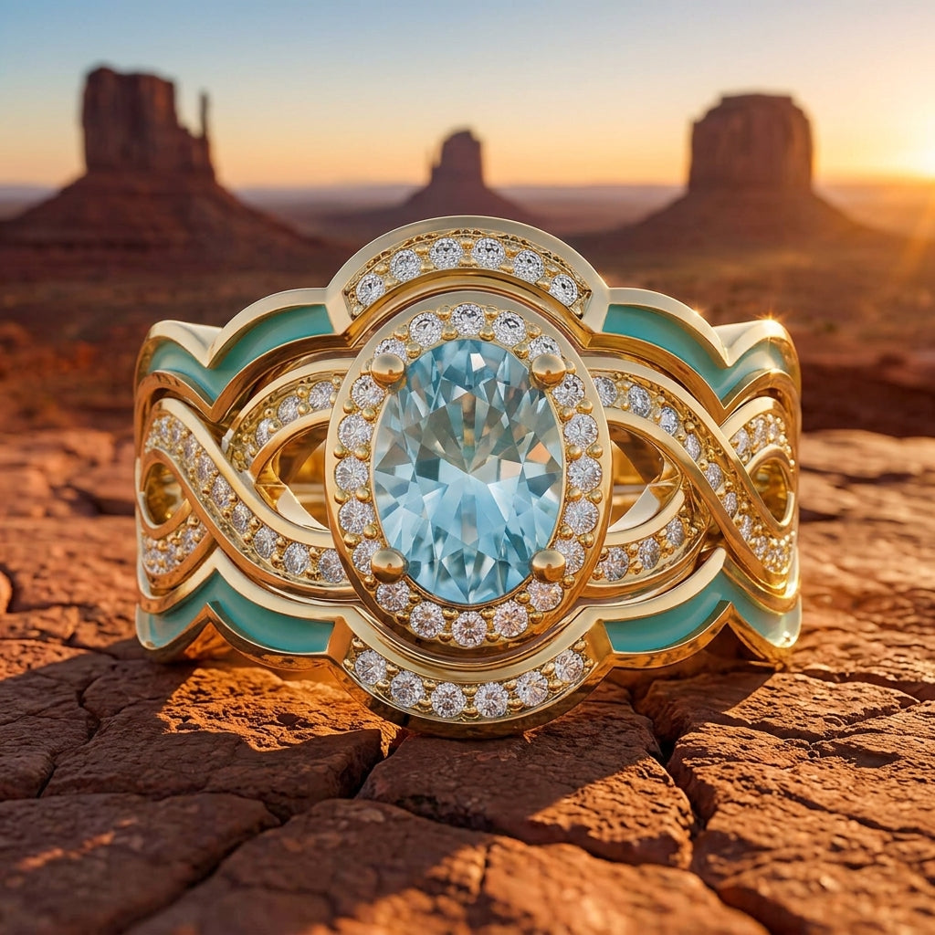 Sunset Canyons Ring - Aquamarine & Gold