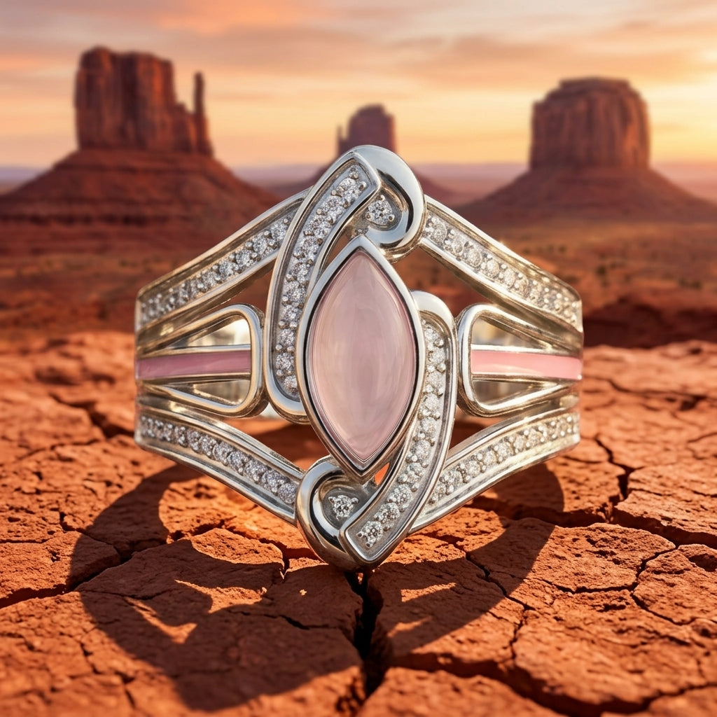 Cyclone Boomerang Ring - Rose Quartz
