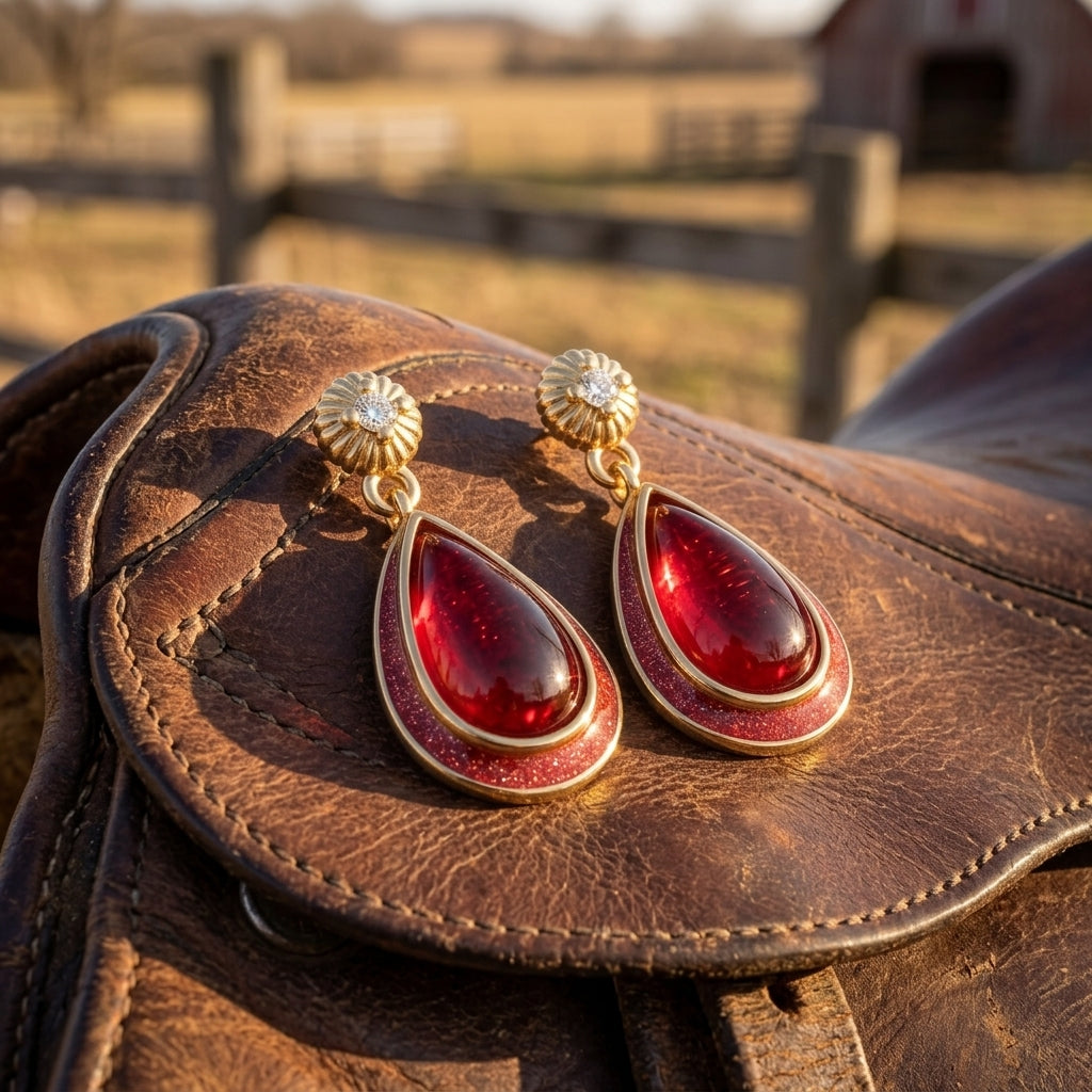 Ripple Teardrop Earrings - Ruby