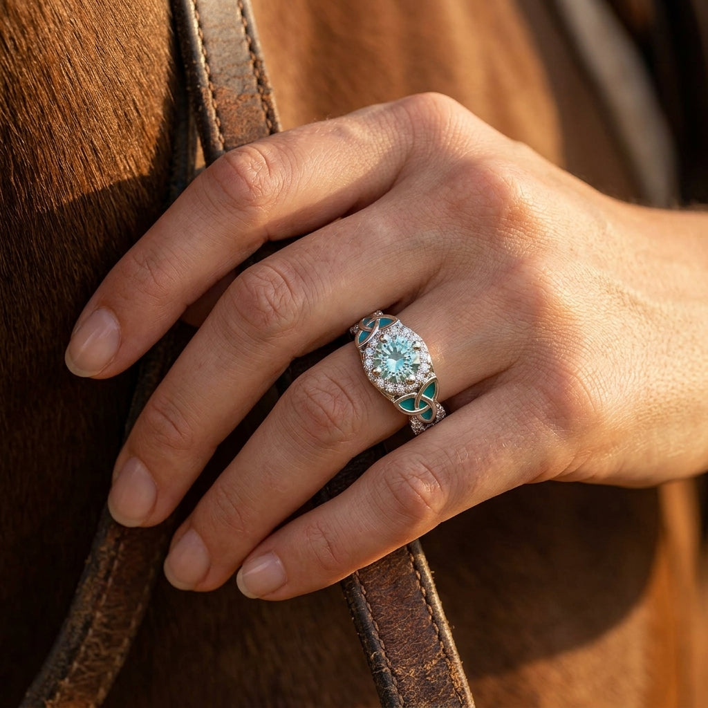 Interwoven Lucky Leaf Ring - Aquamarine
