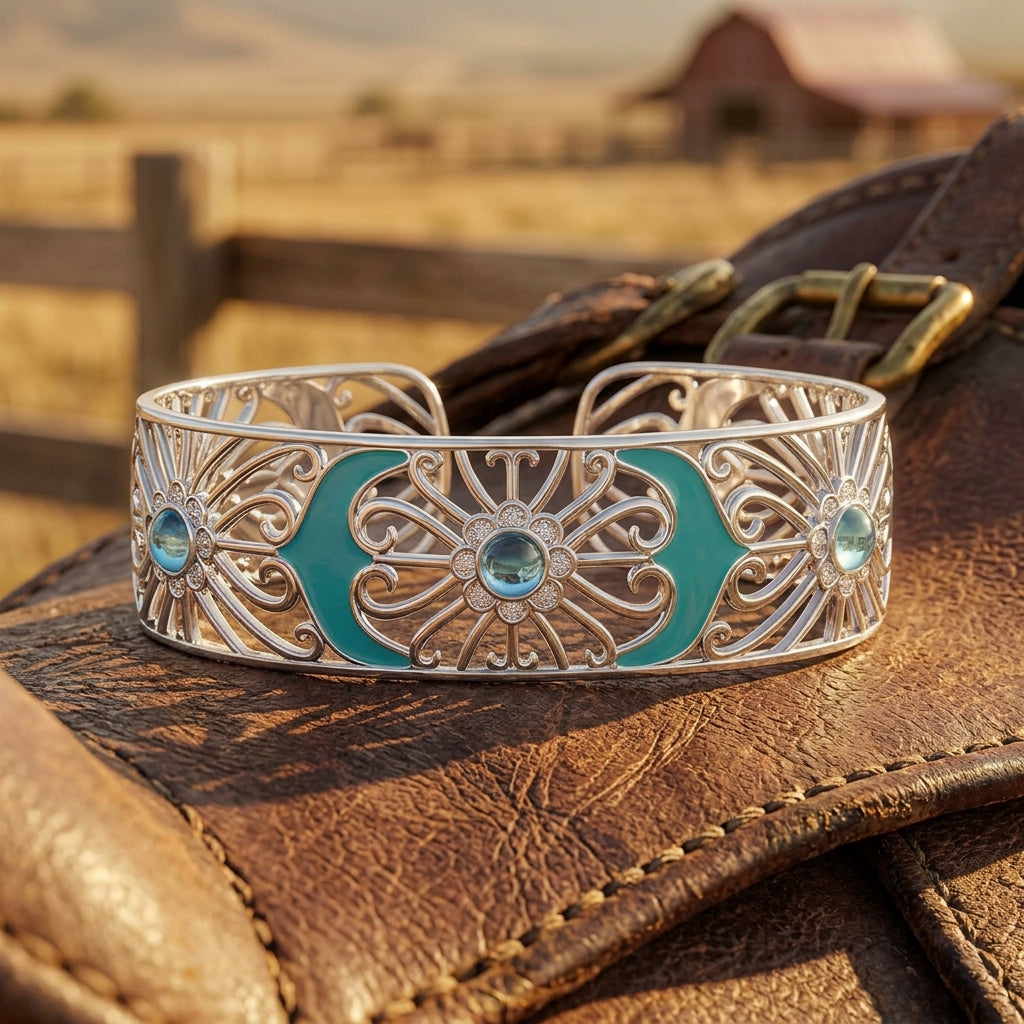 Prairie Flower Cuff Bracelet - Aquamarine