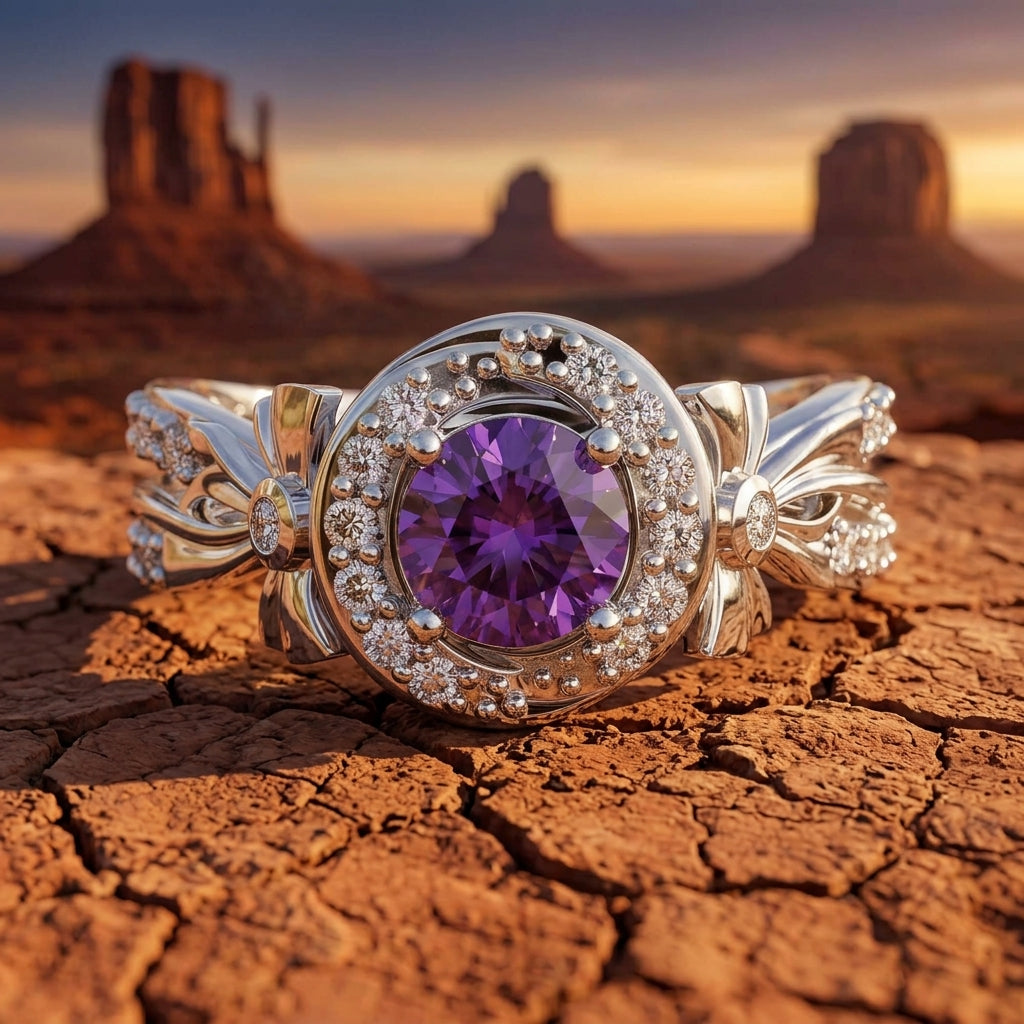Graceful Bow Entwined Ring - Amethyst