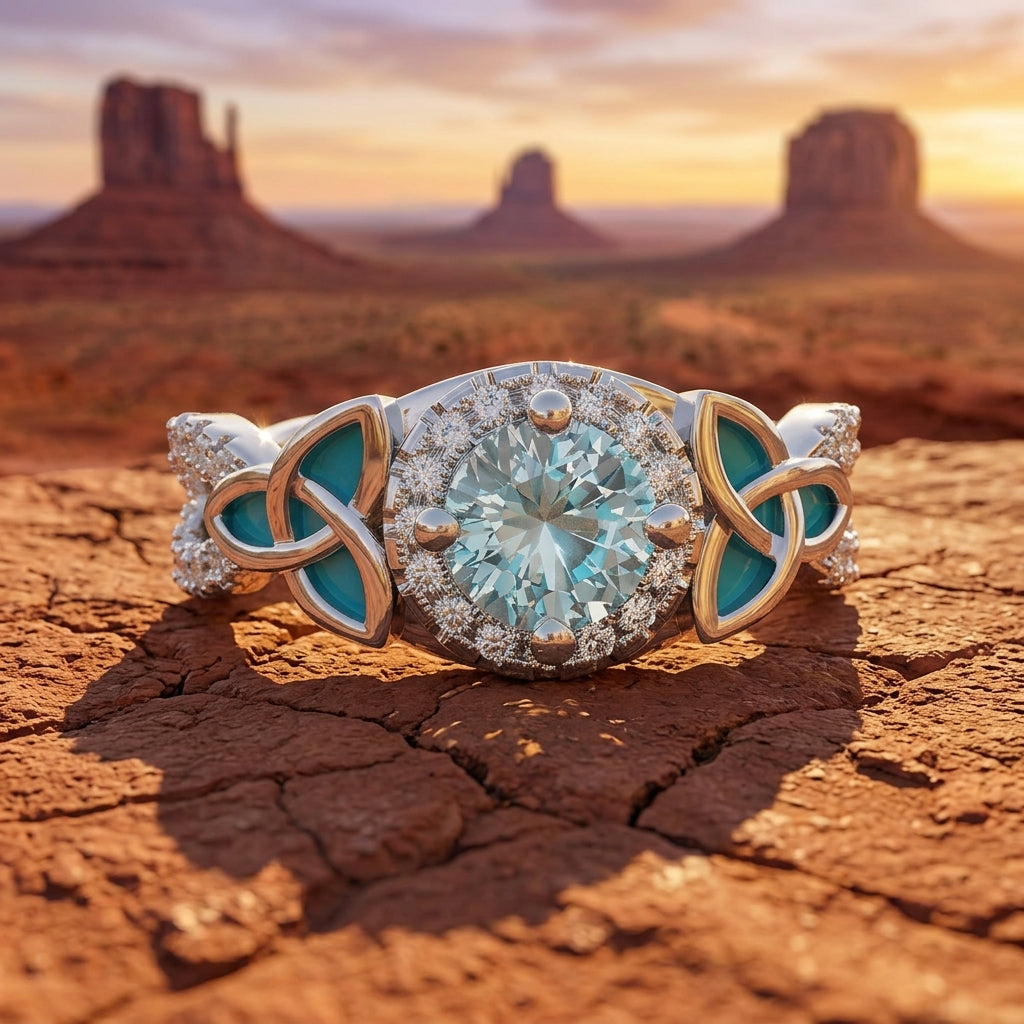 Interwoven Lucky Leaf Ring - Aquamarine