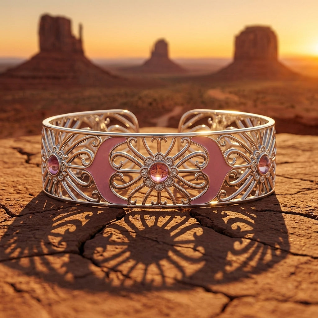 Prairie Flower Cuff Bracelet - Rose Quartz