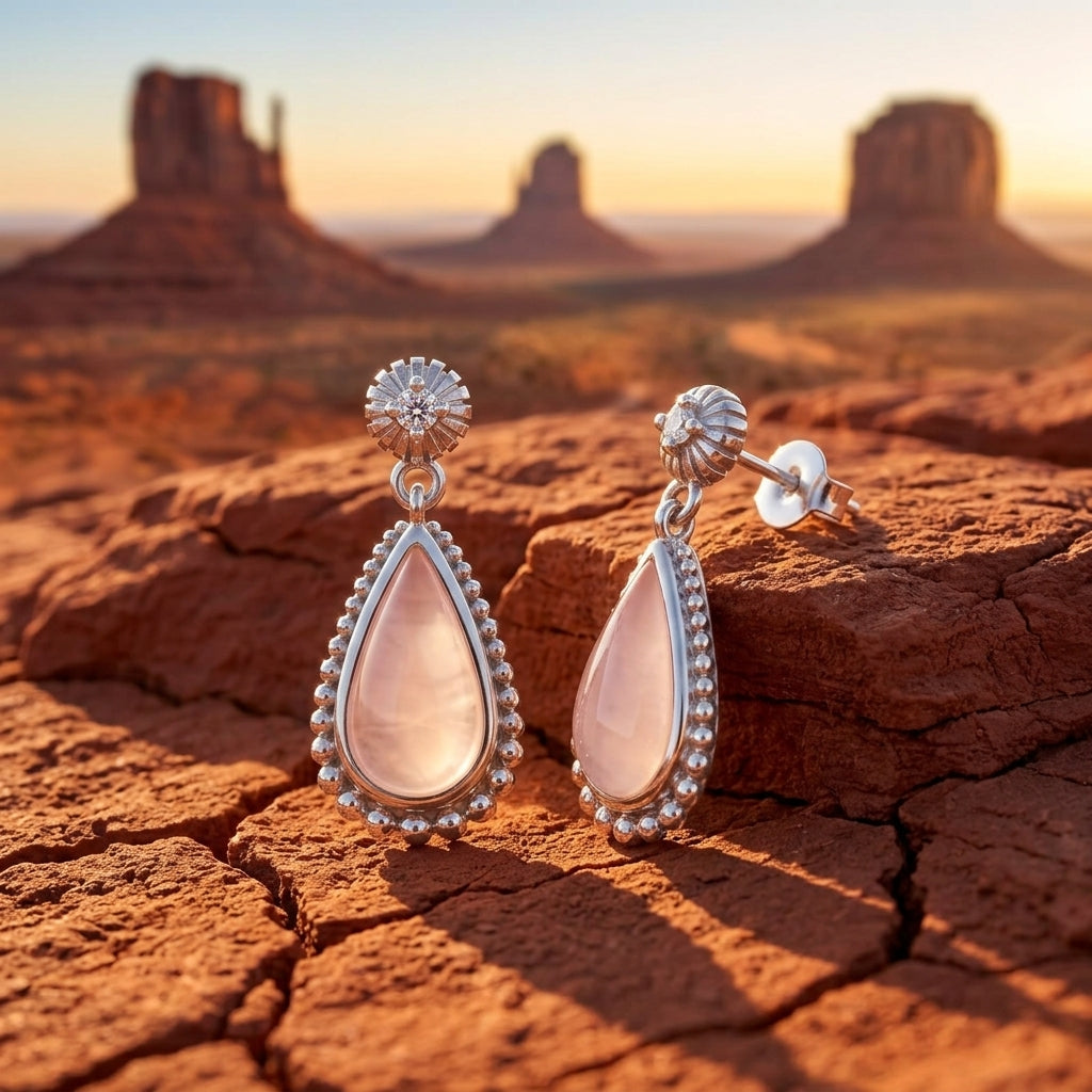Desert Teardrop Earrings - Rose Quartz