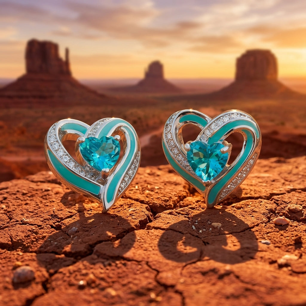 Passion Heart Earrings - Aquamarine