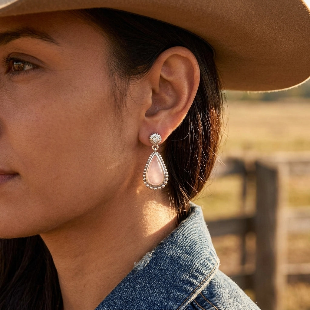 Desert Teardrop Earrings - Rose Quartz