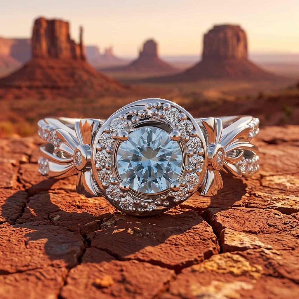 Graceful Bow Entwined Ring - Aquamarine
