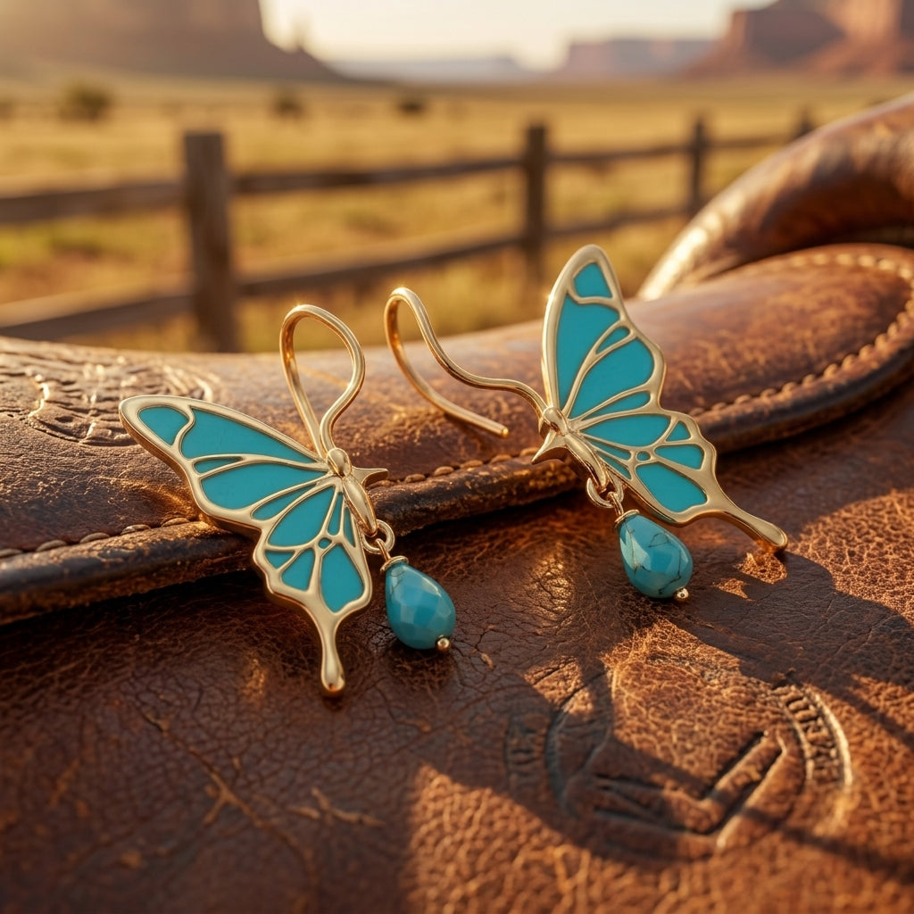 Golden Flutter Earrings - Turquoise