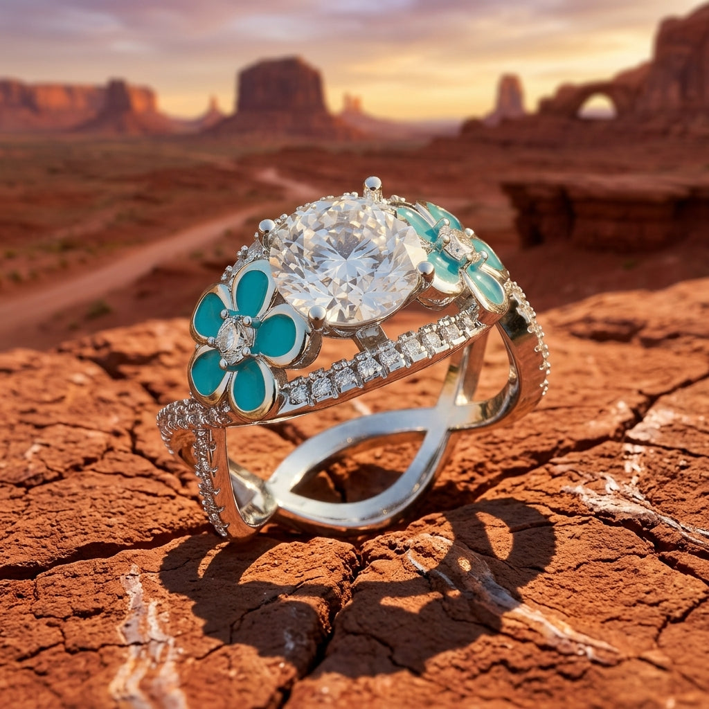 Intertwined Blooming Bud Ring - Moissanite