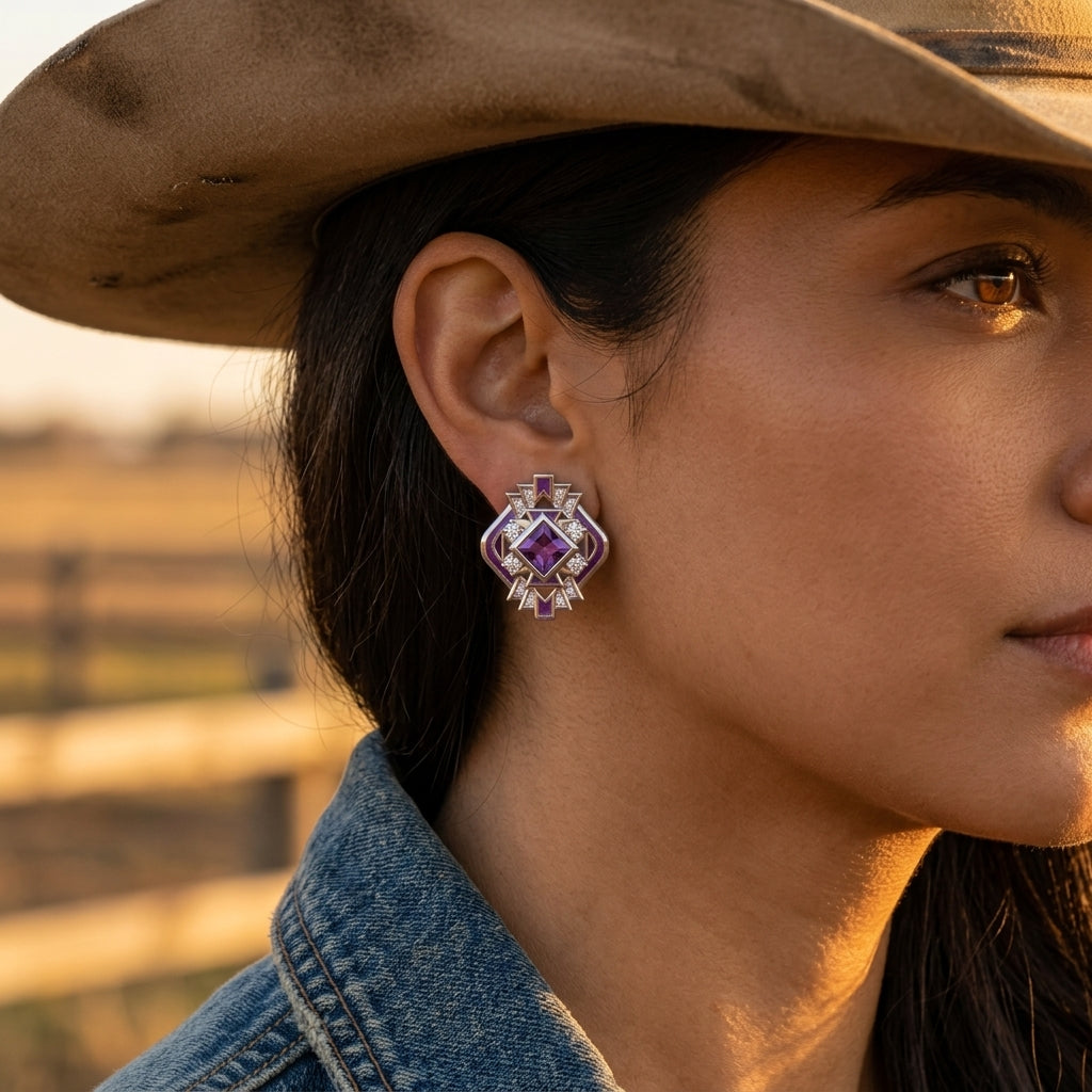Chief's Crown Earrings - Amethyst