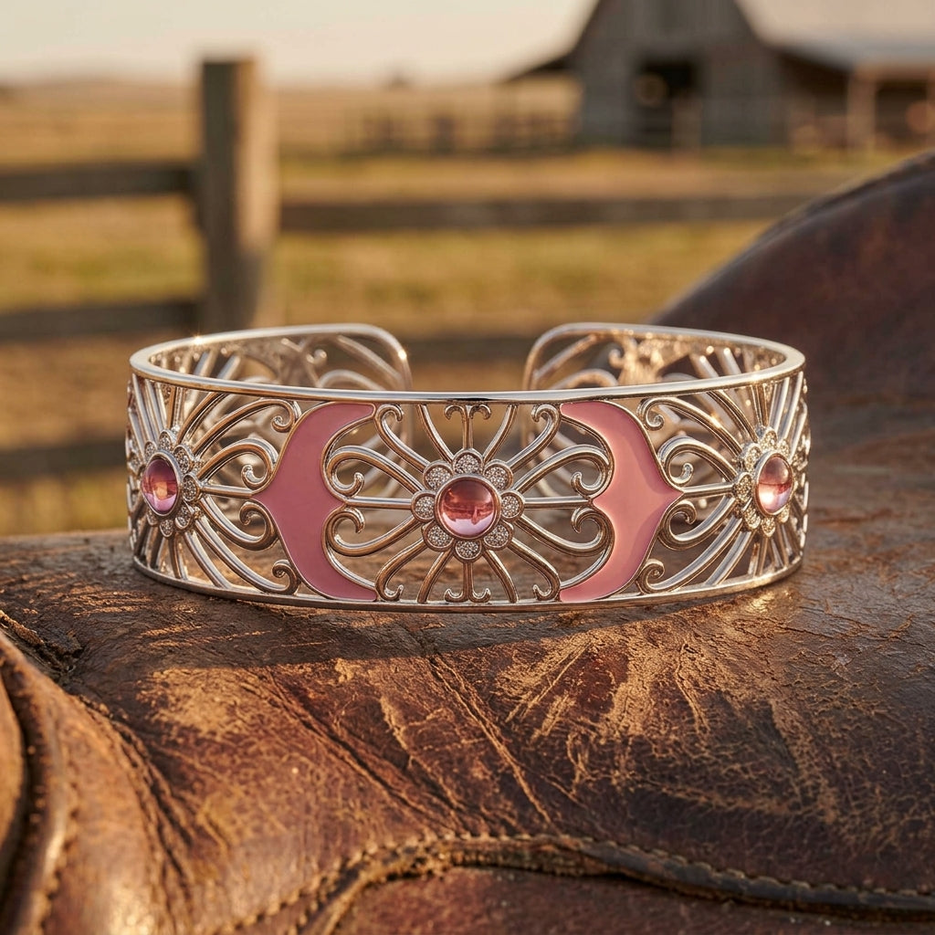 Prairie Flower Cuff Bracelet - Rose Quartz