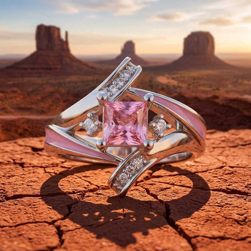 Milky Way Kiss Ring - Rose Quartz