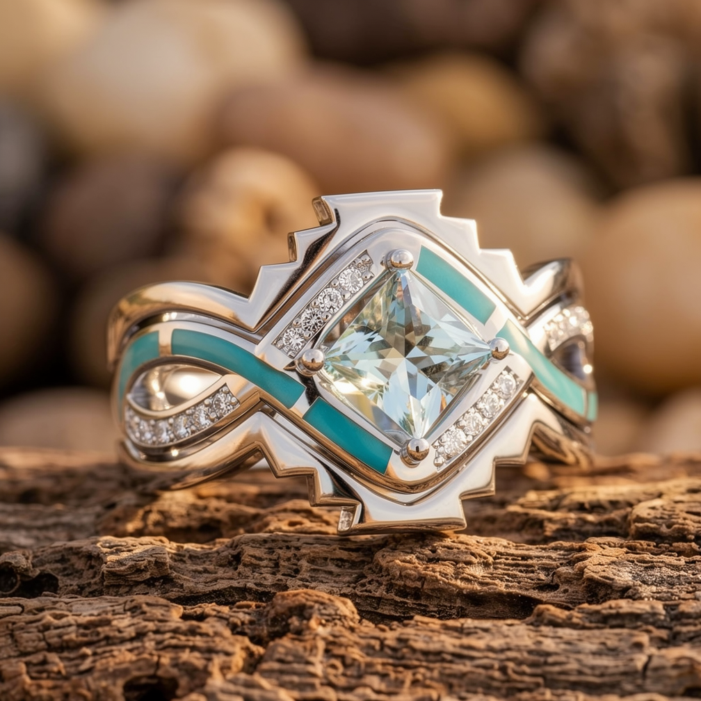 Cascading Ridges Ring - Aquamarine