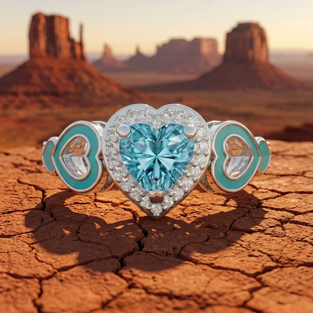 Passion Heart Ring - Aquamarine