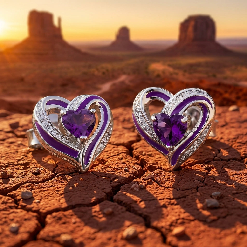 Passion Heart Earrings - Amethyst