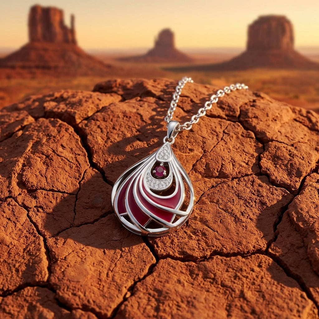 Zephyr Teardrop Necklace - Ruby ＆ Red