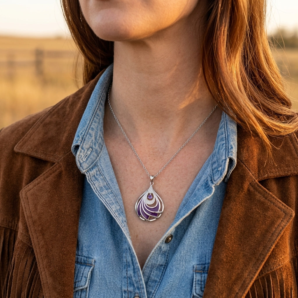 Zephyr Teardrop Necklace - Amethyst ＆ Purple