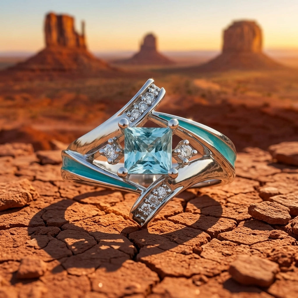 Milky Way Kiss Ring - Aquamarine