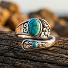 Boho Silver Turquoise Filigree Flower Ring
