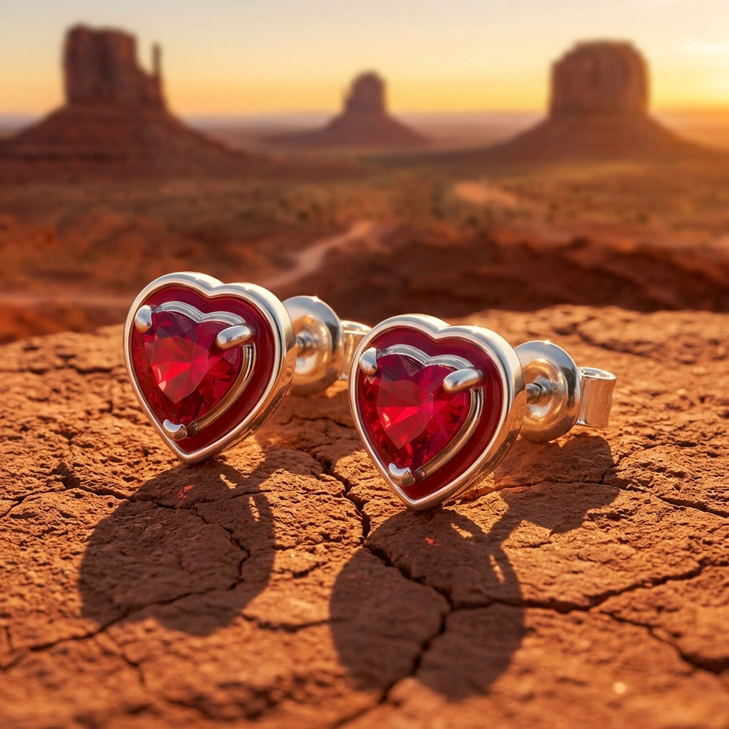 Loyal Heart Earrings - Ruby