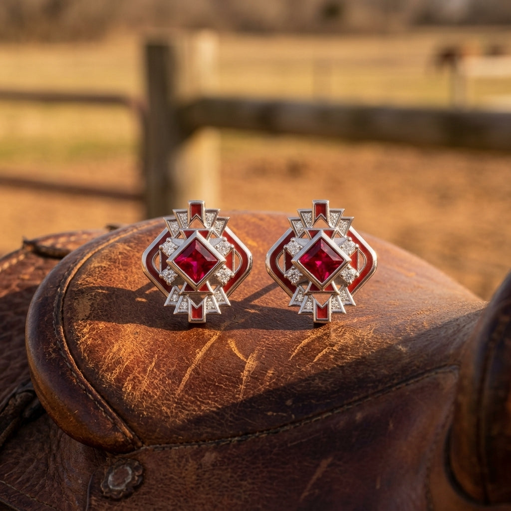 Chief's Crown Earrings - Ruby