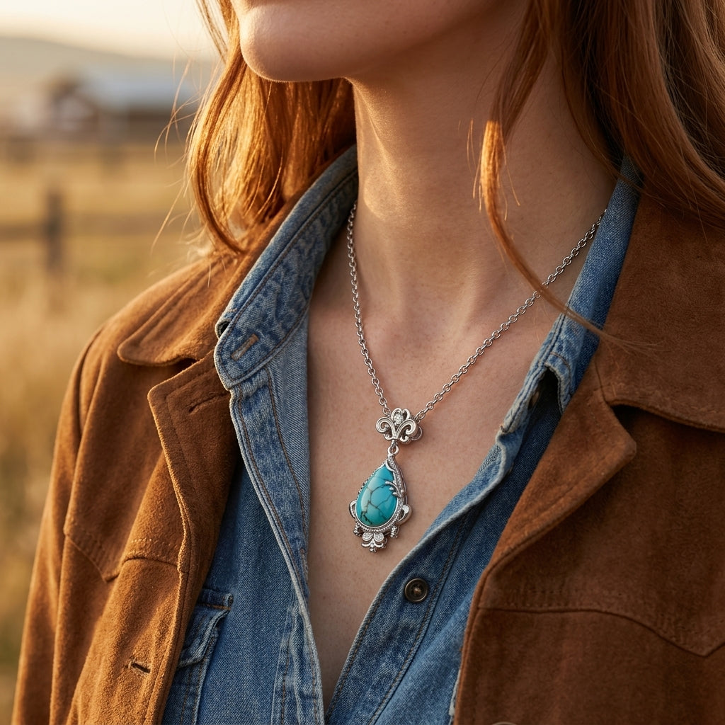 Desert Teardrop Necklace - Turquoise