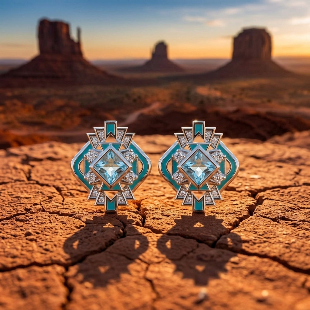 Chief's Crown Earrings - Aquamarine