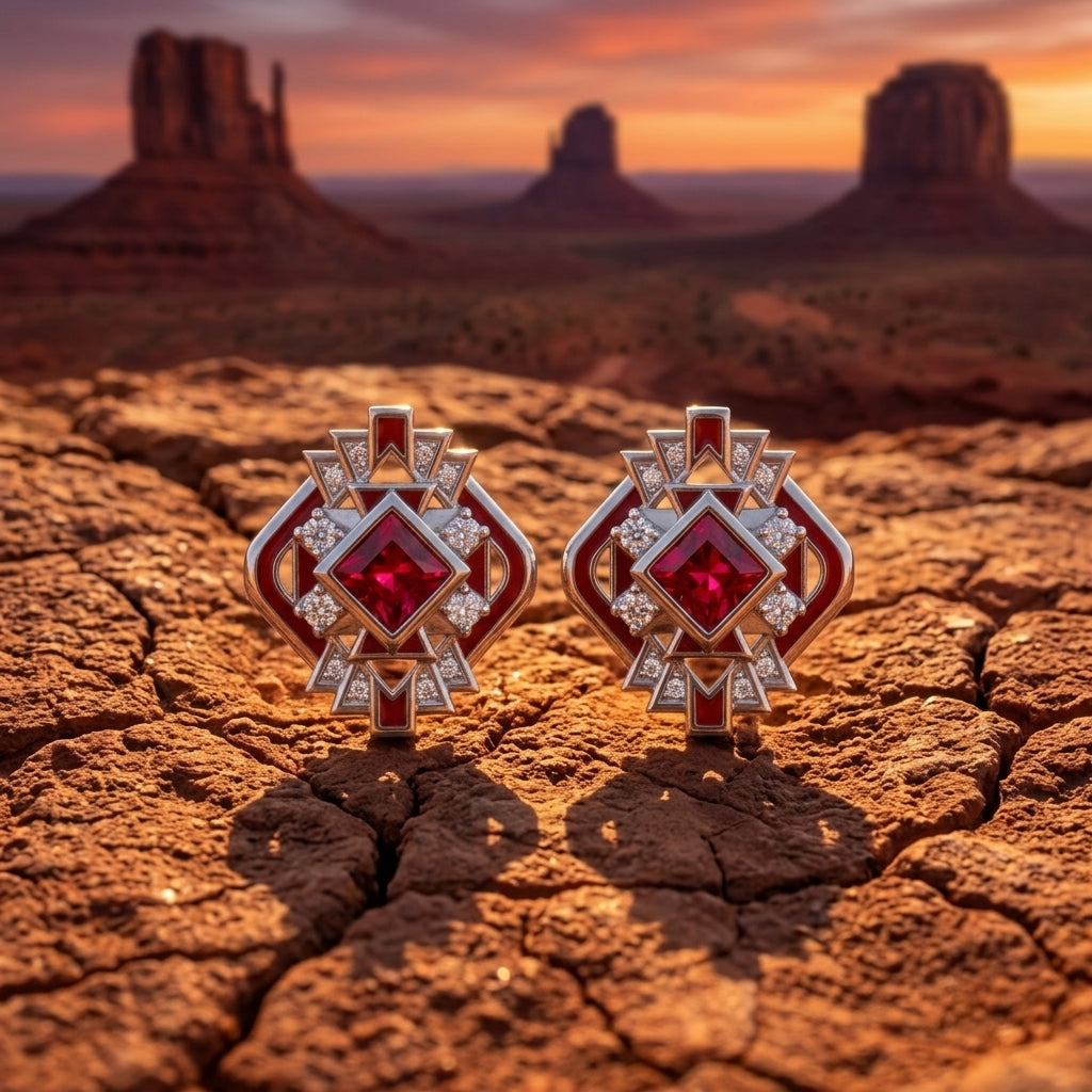 Chief's Crown Earrings - Ruby