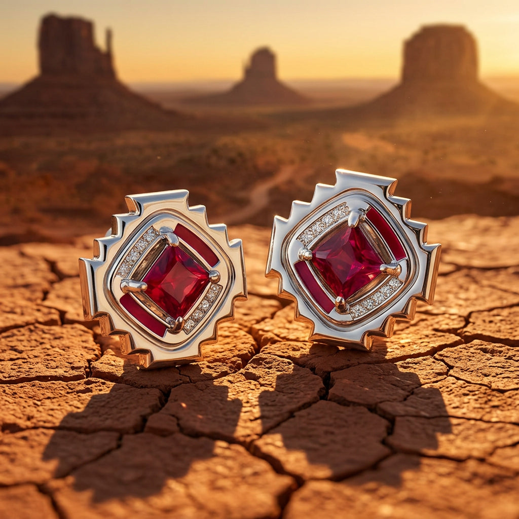 Cascading Ridges Earrings - Ruby
