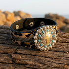 Bohemian Silver Turquoise Leather Leopard Bracelet