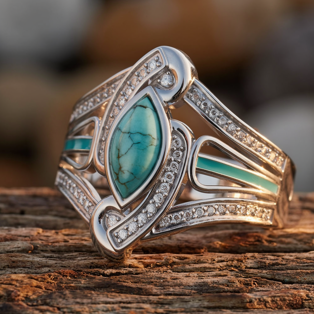 Cyclone Boomerang Ring - Turquoise