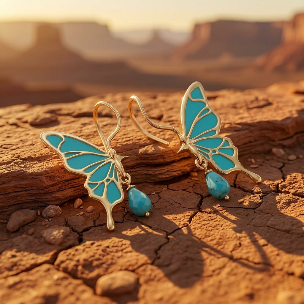 Golden Flutter Earrings - Turquoise