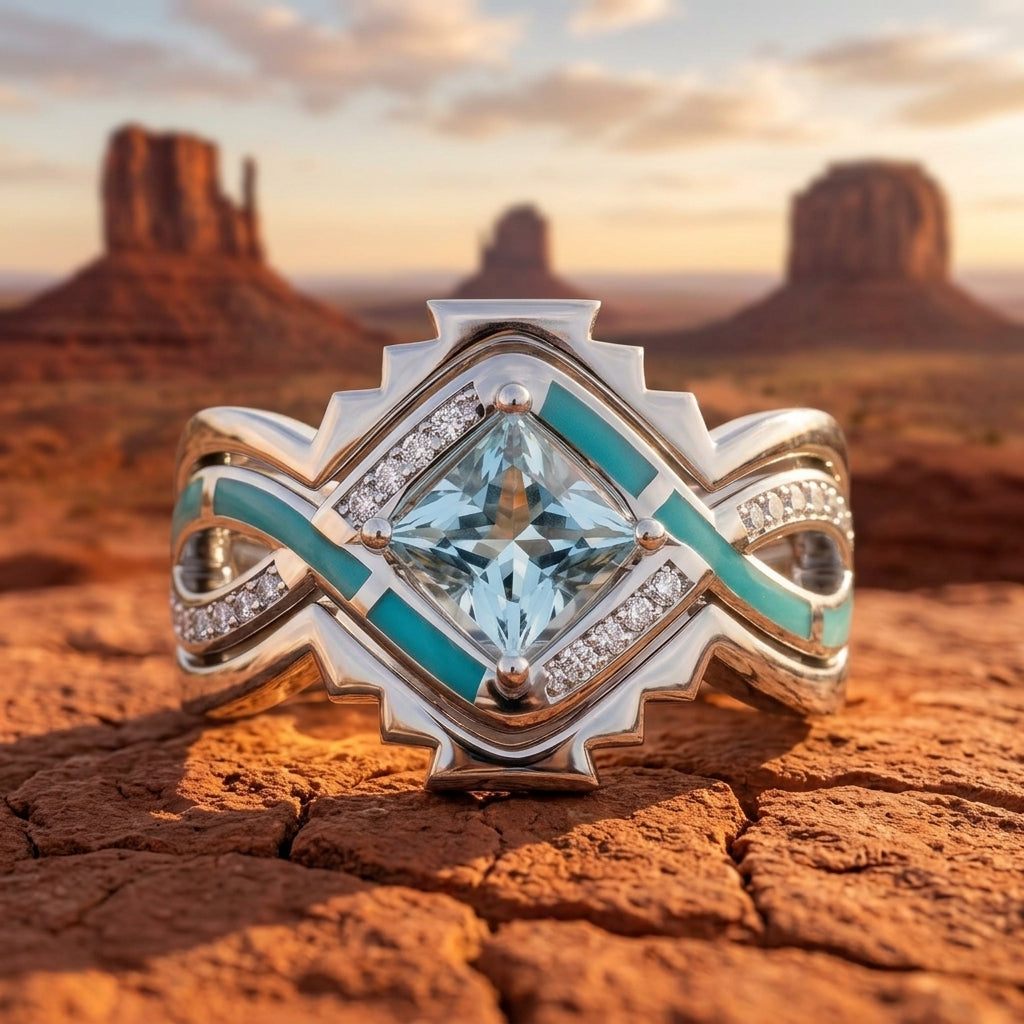 Cascading Ridges Ring - Aquamarine